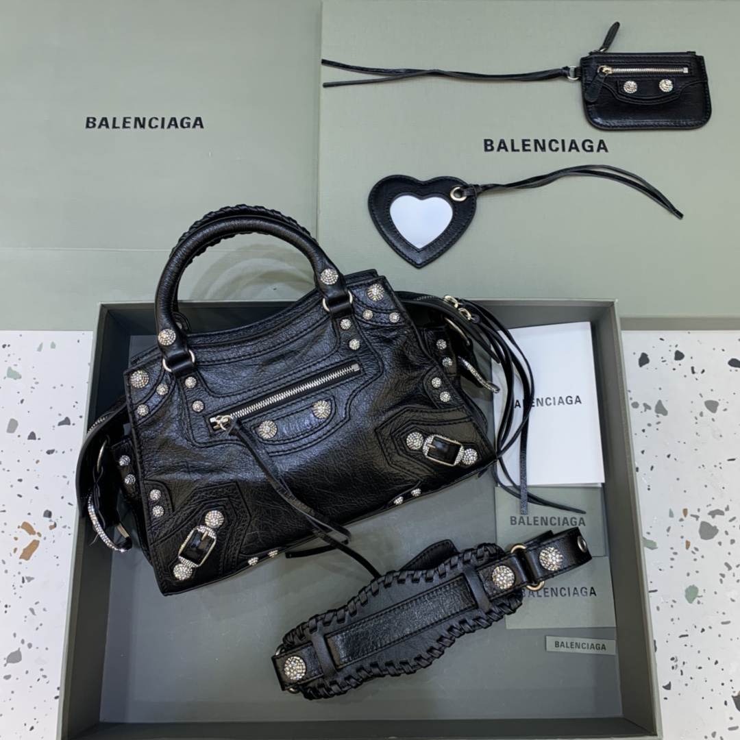 Balenciaga Neo Cagole XS Handbag With Rhinestones Shoulder Bag Black